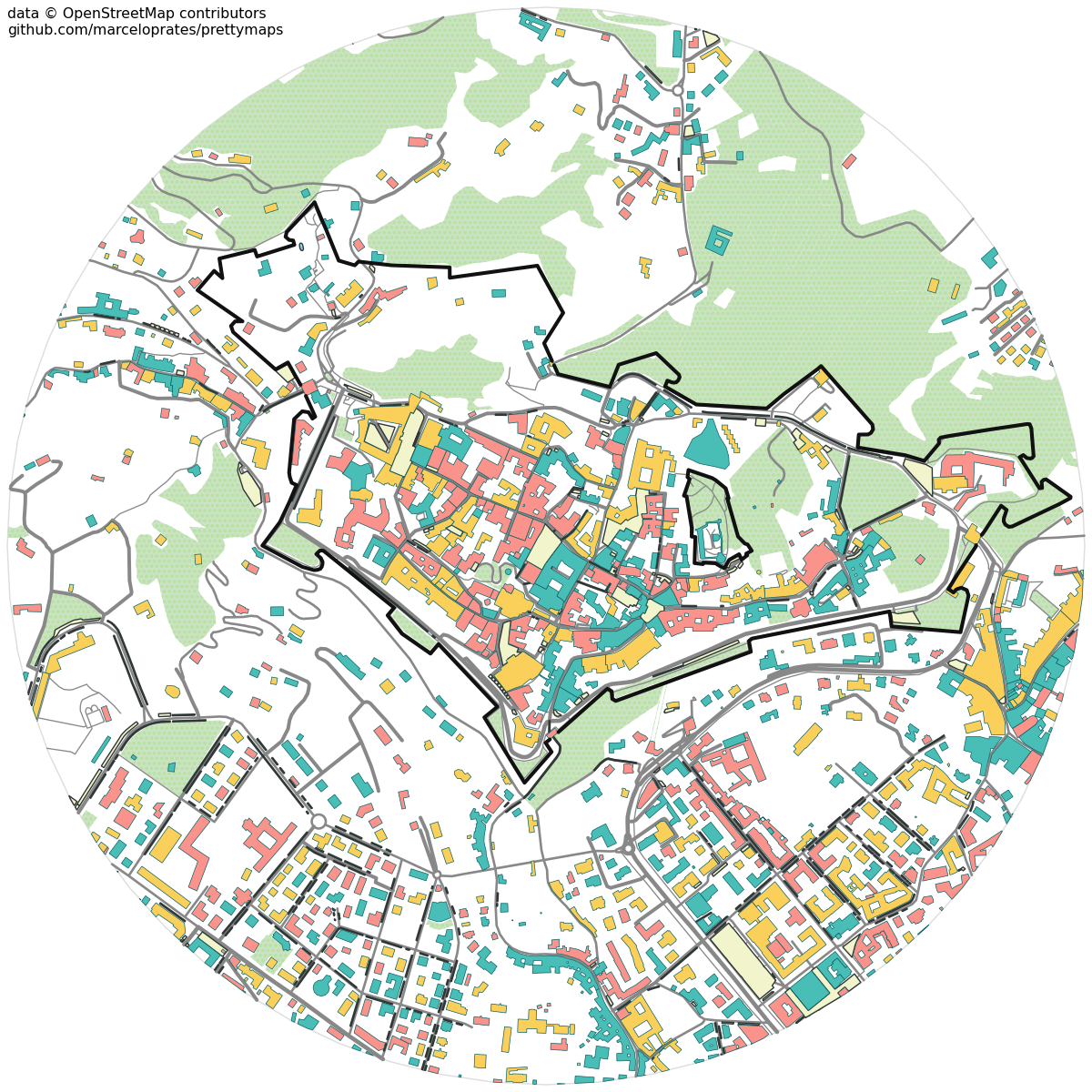 Foto di Bergamo con mappa con mura con prettymaps